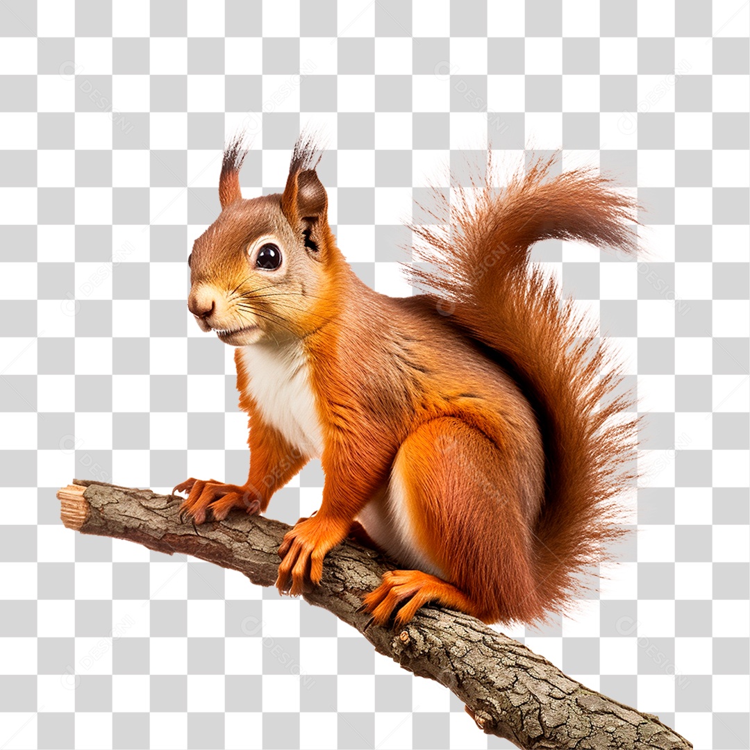 Esquilo em Galho PNG Transparente