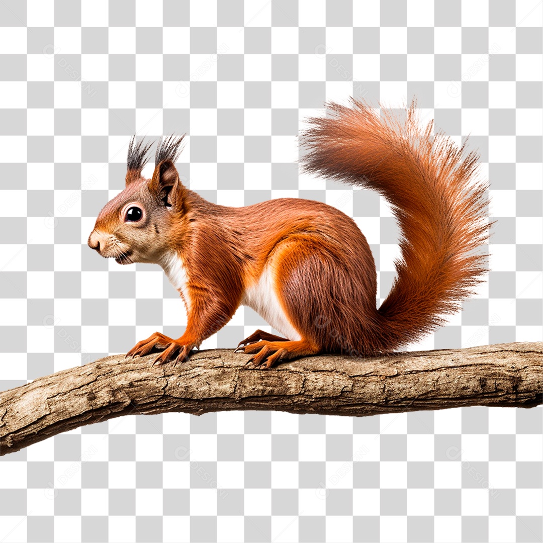 Esquilo em Galho PNG Transparente
