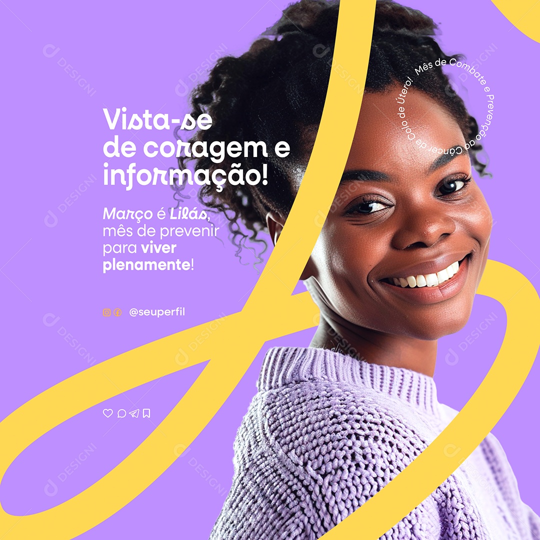 Março Lilás Mês de Previnir para Viver Plenamente Social Media PSD Editável