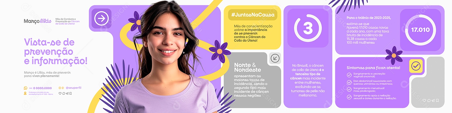 Carrossel Março Lilás Vista-se de Prevenção e Informação Social Media PSD Editável