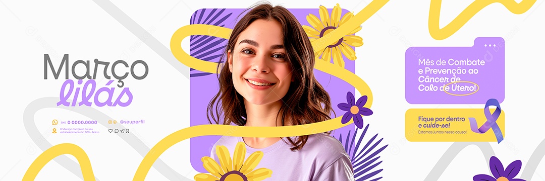 Carrossel Março Lilás Fique por Dentro e Cuida-se Social Media PSD Editável
