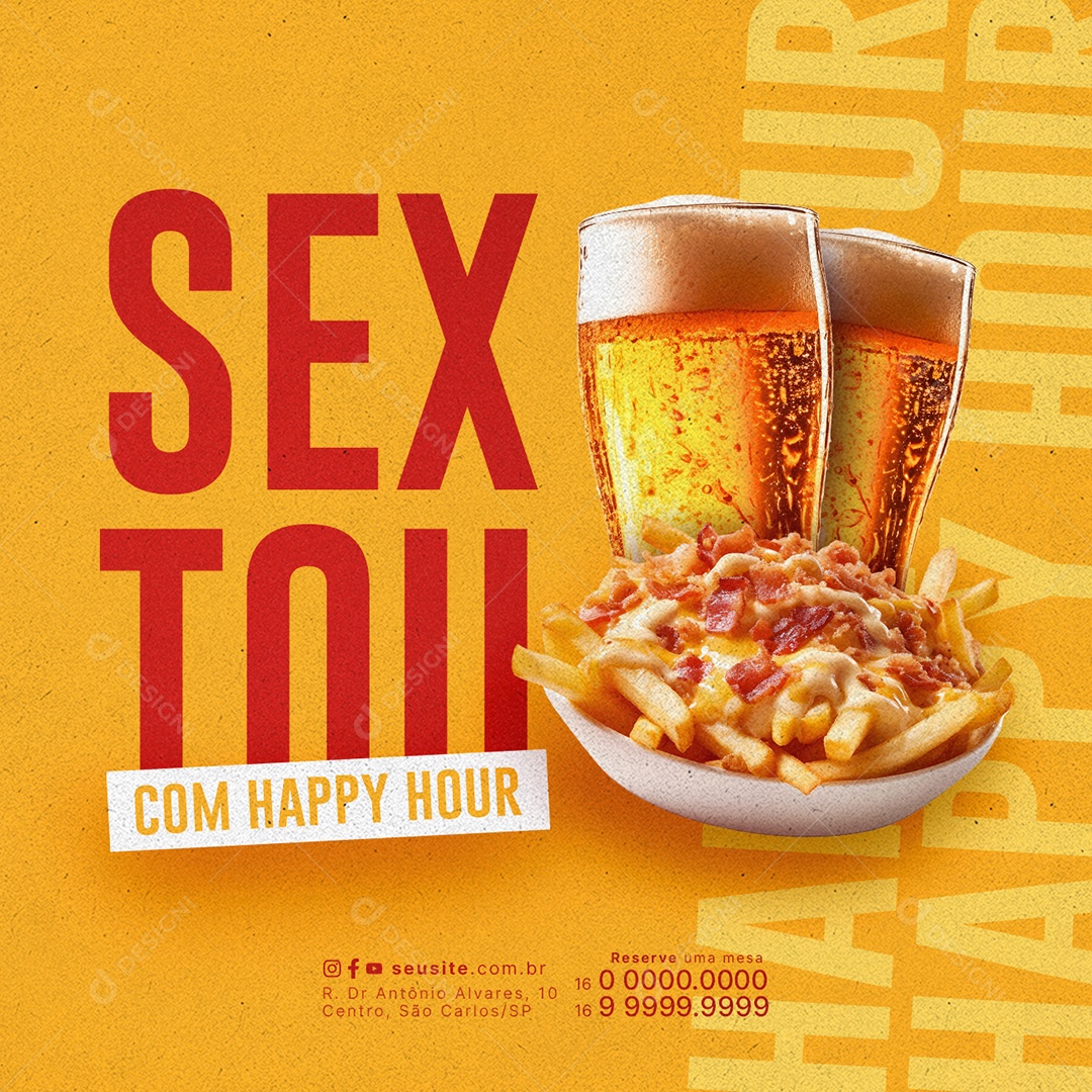 Sextou com Happy Hour Porção de batata e chopp Social Media PSD Editável