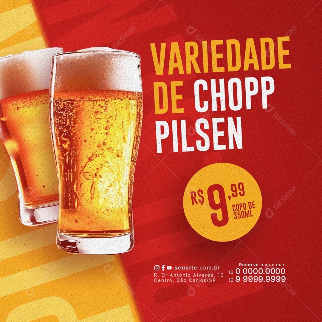 Happy Hour Variedade de Chopp Pilsen Copo de 350ml Social Media PSD Editável