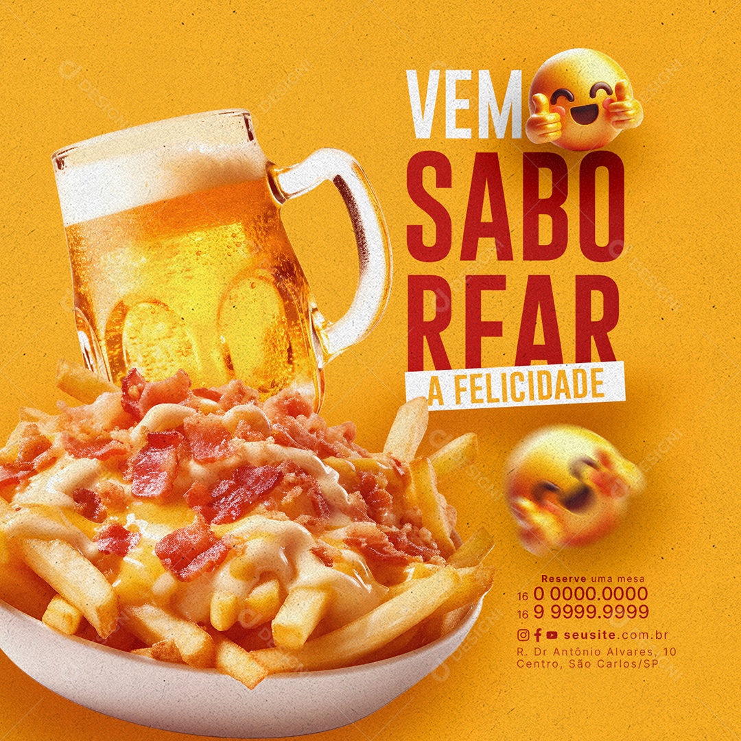 Happy Hour Chopp Porção de Batata Vem saborear a Felicidade Social Media PSD Editável