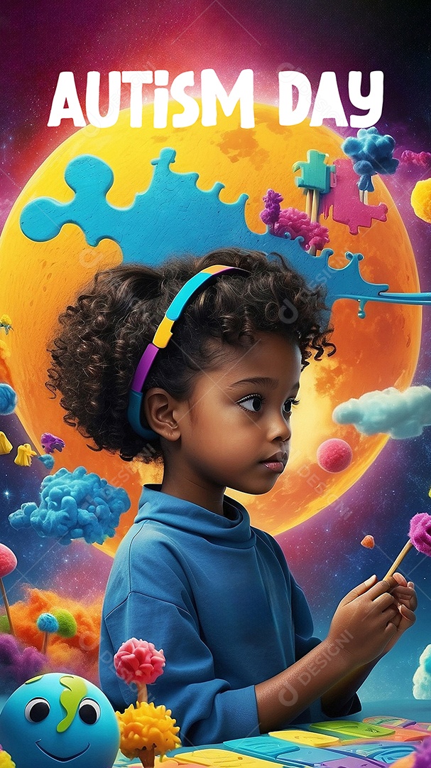 Modelo de dia do autismo para redes sociais com crianças vibrantes bores brilhantes espaço para Texto IA  generativa