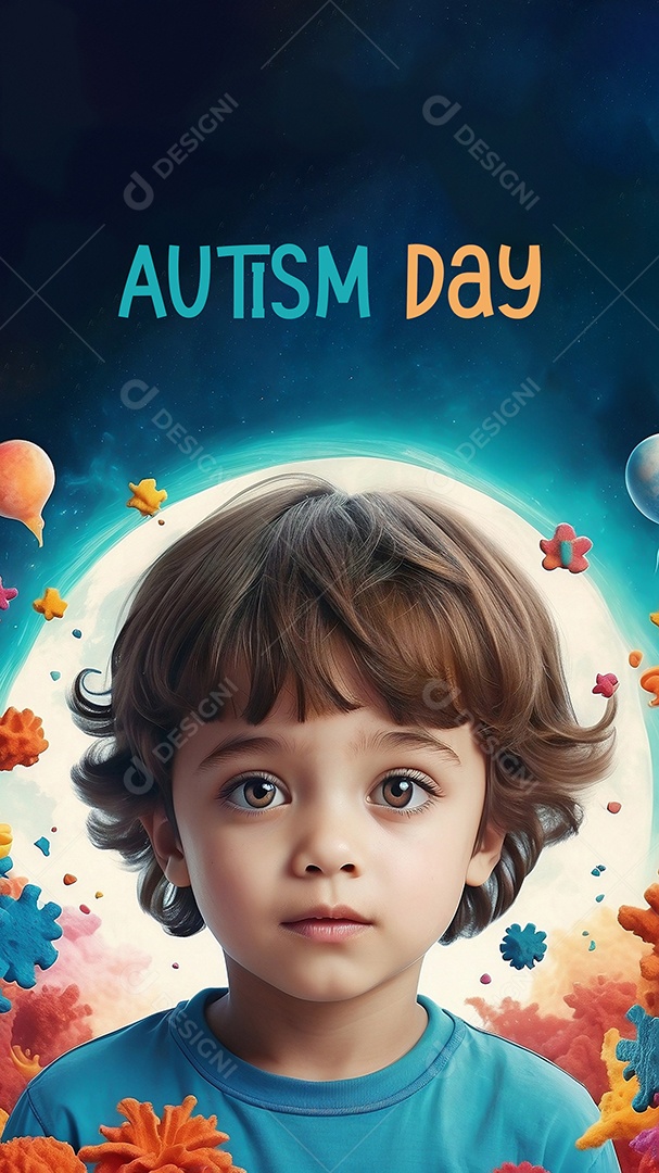 Modelo de dia do autismo para redes sociais com crianças vibrantes bores brilhantes espaço para Texto IA  generativa
