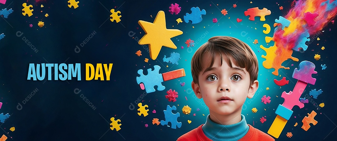 Modelo de dia do autismo para redes sociais com crianças vibrantes bores brilhantes espaço para Texto IA  generativa