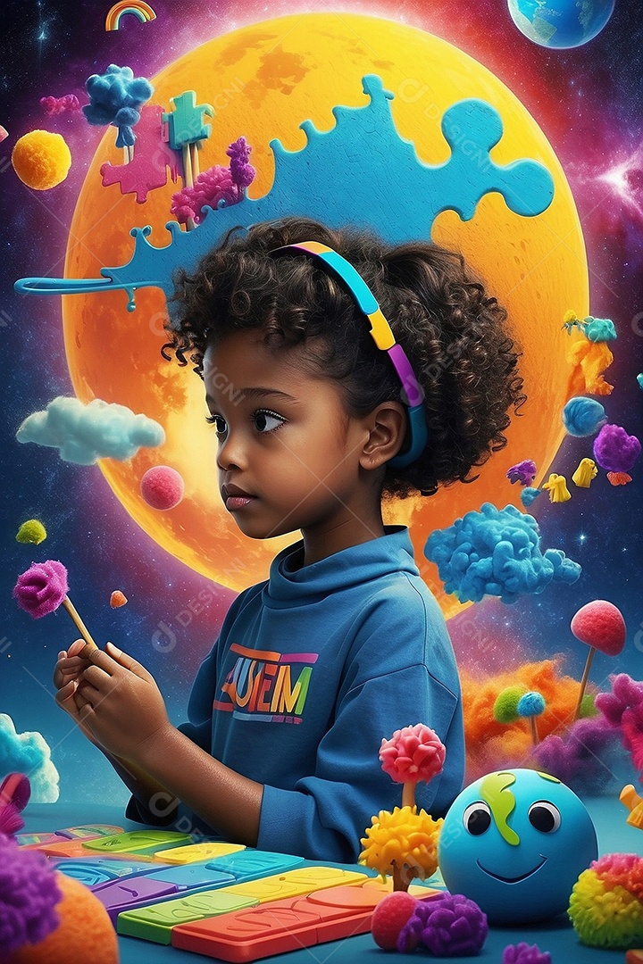 Modelo de dia do autismo para redes sociais com crianças vibrantes bores brilhantes espaço para Texto IA  generativa