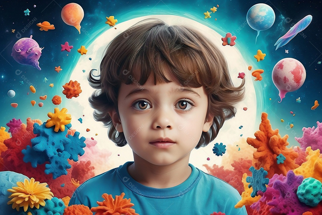 Modelo de dia do autismo para redes sociais com crianças vibrantes bores brilhantes espaço para Texto IA  generativa