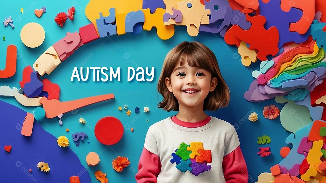 Modelo de dia do autismo para redes sociais com crianças vibrantes bores brilhantes espaço para Texto IA  generativa