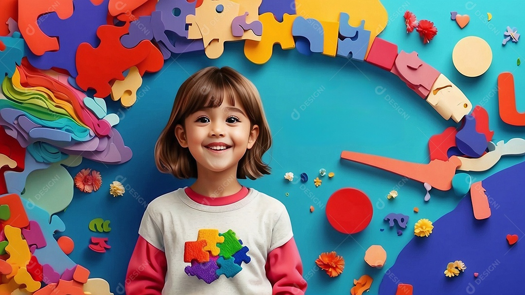 Modelo de dia do autismo para redes sociais com crianças vibrantes bores brilhantes espaço para Texto IA  generativa