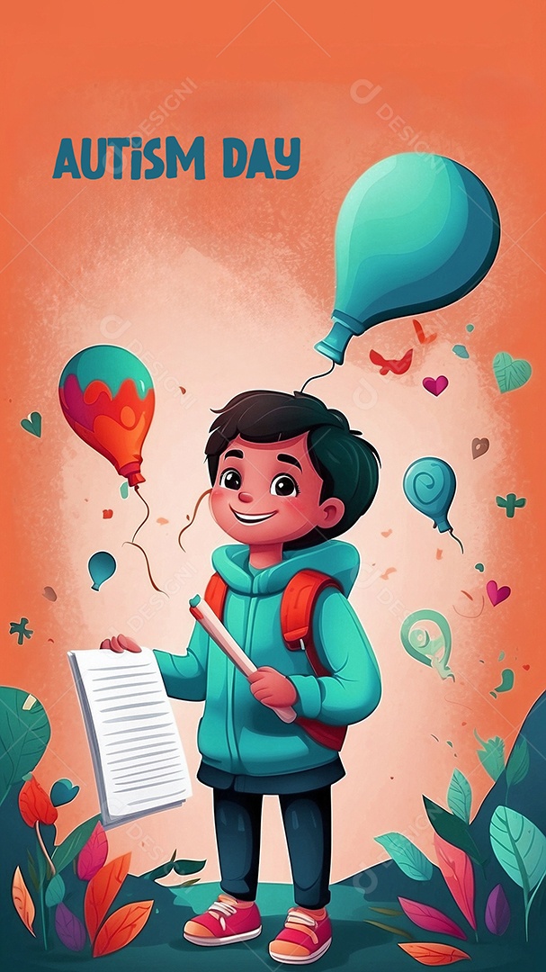 Modelo de dia do autismo para redes sociais com crianças vibrantes bores brilhantes espaço para Texto IA  generativa