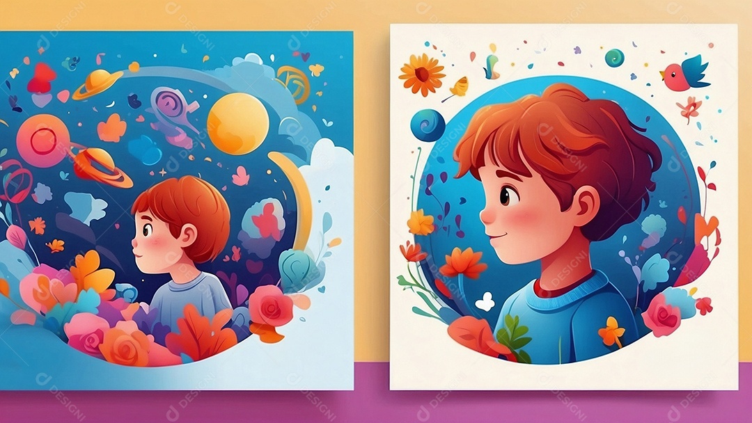 Modelo de dia do autismo para redes sociais com crianças vibrantes bores brilhantes espaço para Texto IA  generativa