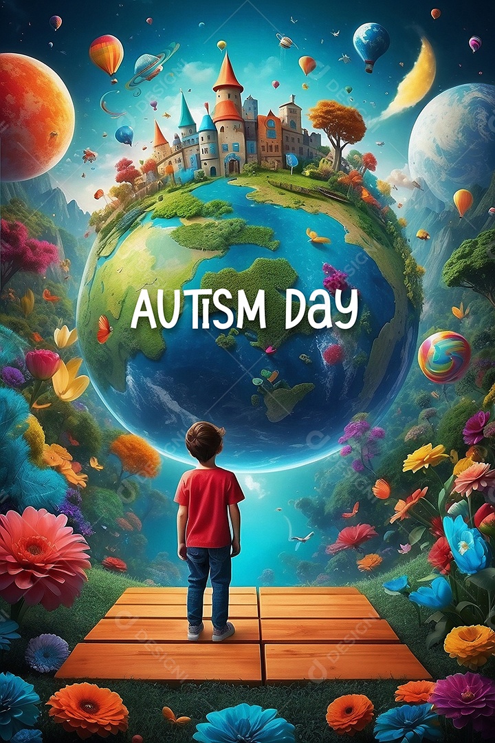 Modelo de dia do autismo para redes sociais com crianças vibrantes bores brilhantes espaço para Texto IA  generativa