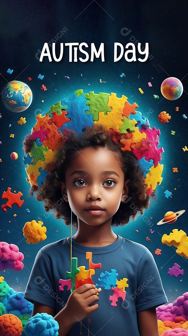 Modelo de dia do autismo para redes sociais com crianças vibrantes bores brilhantes espaço para Texto IA  generativa
