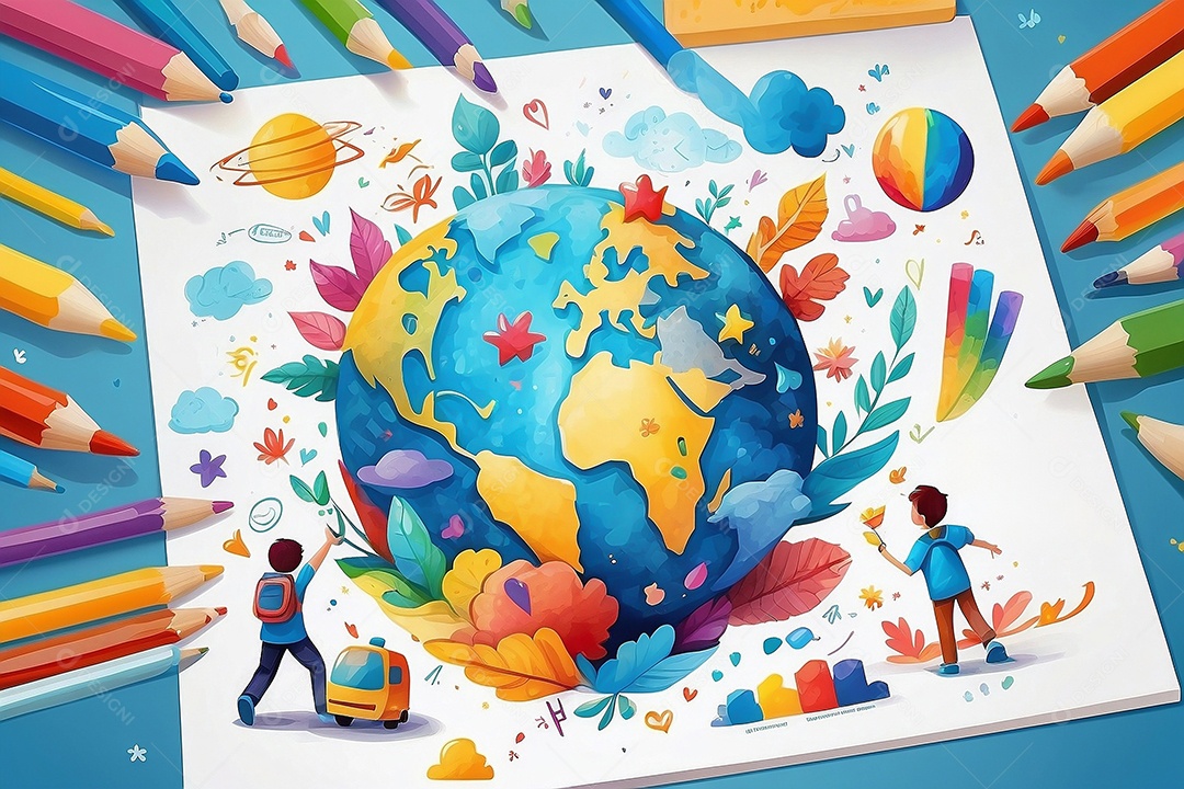 Modelo de dia do autismo para redes sociais com crianças vibrantes bores brilhantes espaço para Texto IA  generativa