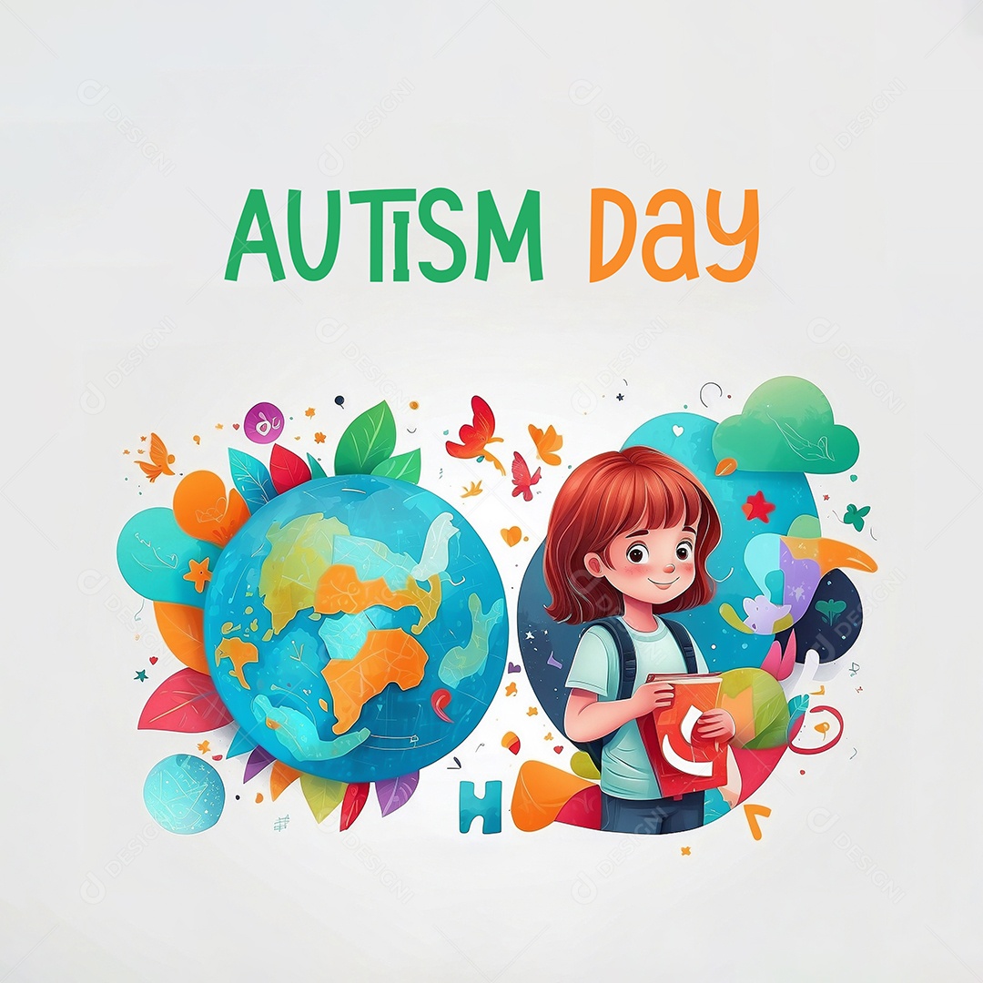 Modelo de dia do autismo para redes sociais com crianças vibrantes bores brilhantes espaço para Texto IA  generativa