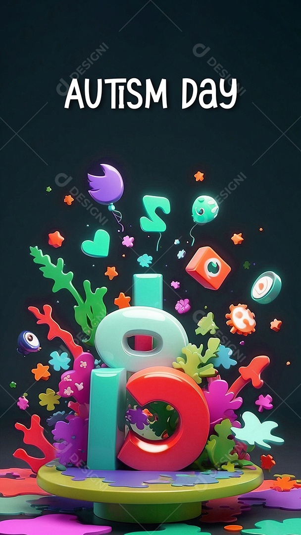 Modelo de dia do autismo para redes sociais com crianças vibrantes bores brilhantes espaço para Texto IA  generativa