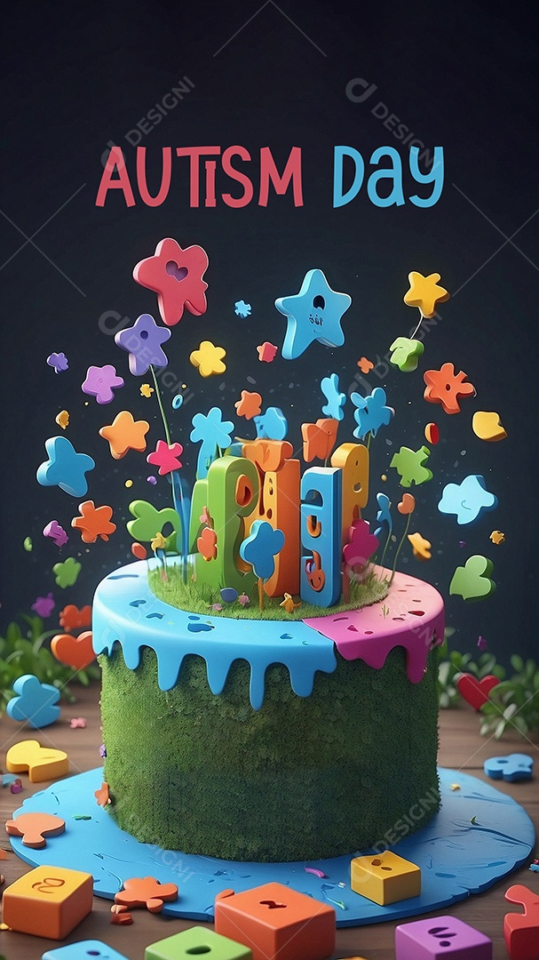 Modelo de dia do autismo para redes sociais com crianças vibrantes bores brilhantes espaço para Texto IA  generativa