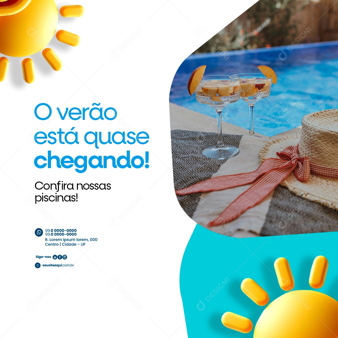 Loja de Piscinas O verão está quase chegando Confira nossas piscinas Social Media PSD Editável