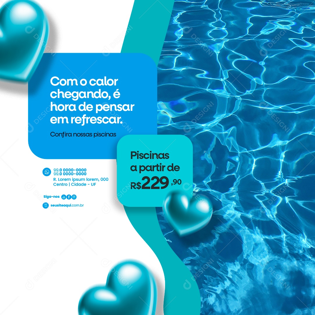 Loja de Piscinas Com o calor chegando é hora de pensar em refrescar Social Media PSD Editável