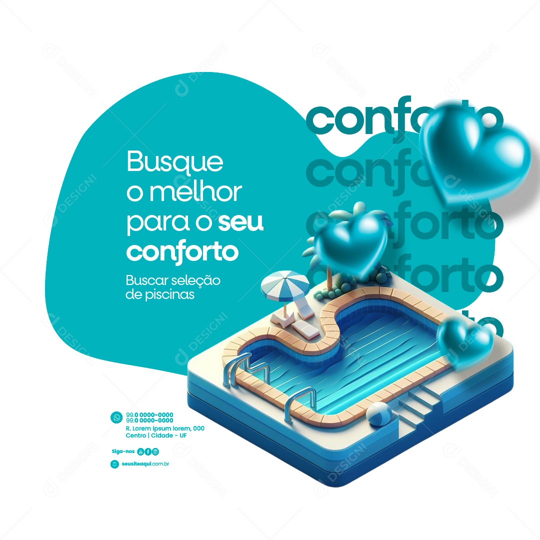 Loja de Piscinas Busque o melhor para o seu conforto Social Media PSD Editável