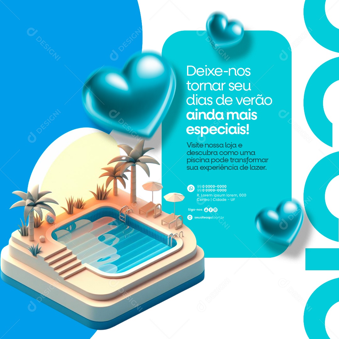 Loja de Piscinas Deixe nos tornar seu dias de verão ainda mais especiais Social Media PSD Editável