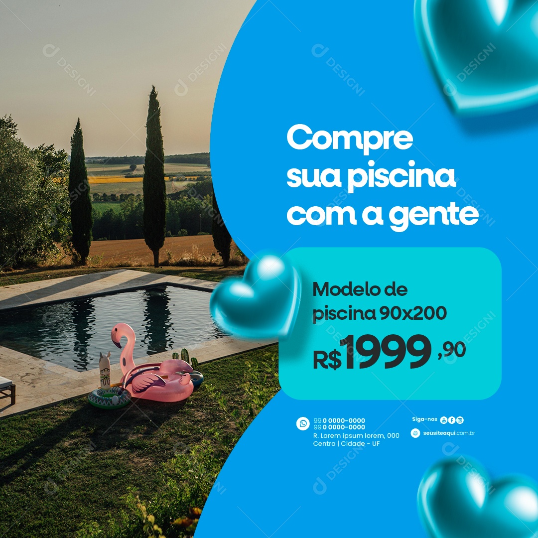 Loja de Piscinas Modelo de piscina Compre sua piscina com a gente Social Media PSD Editável