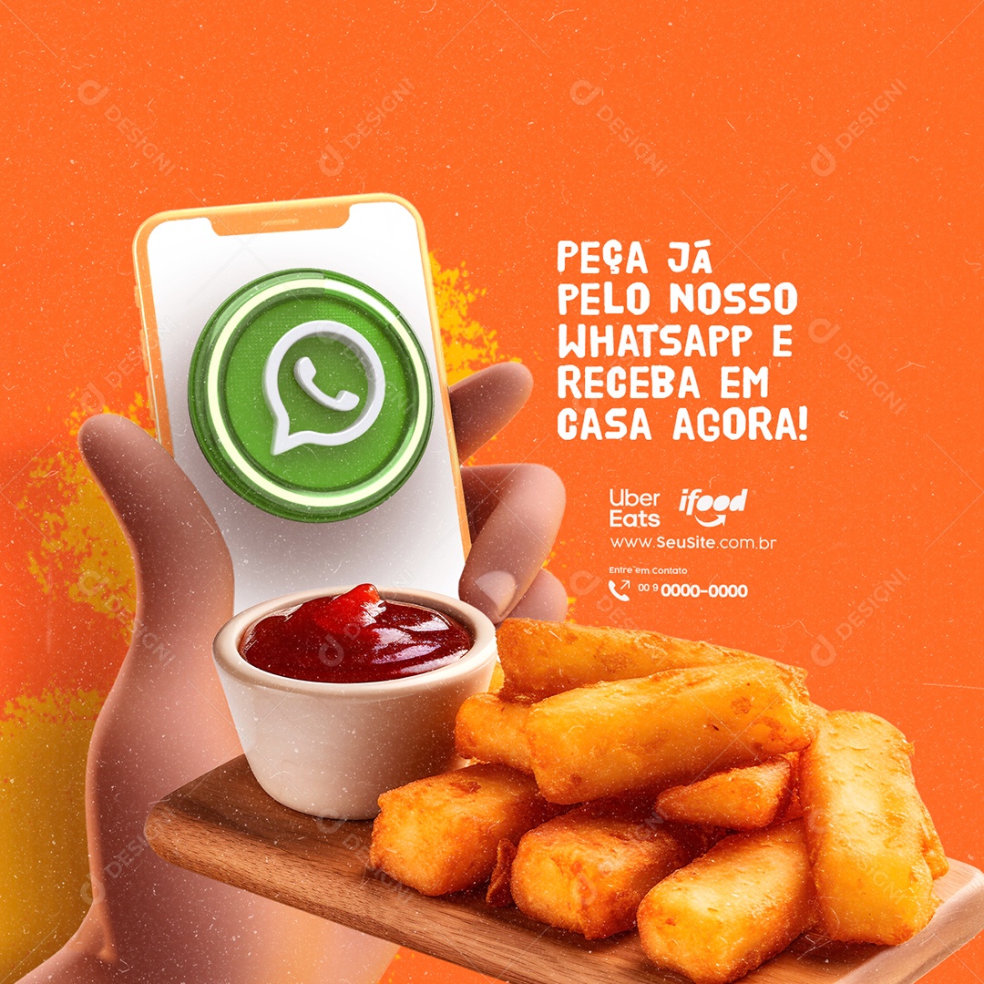 Salgateria Peça já Mandioca Frita Molho Social Media PSD Editável