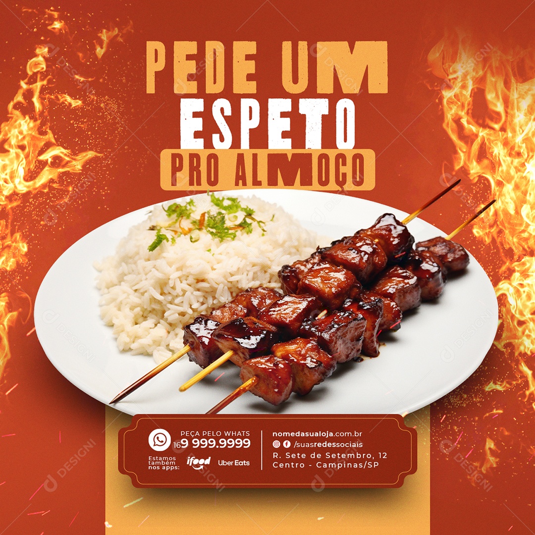 Churrascaria Espetinho Pede um Espeto pro Almoço Social Media PSD Editável