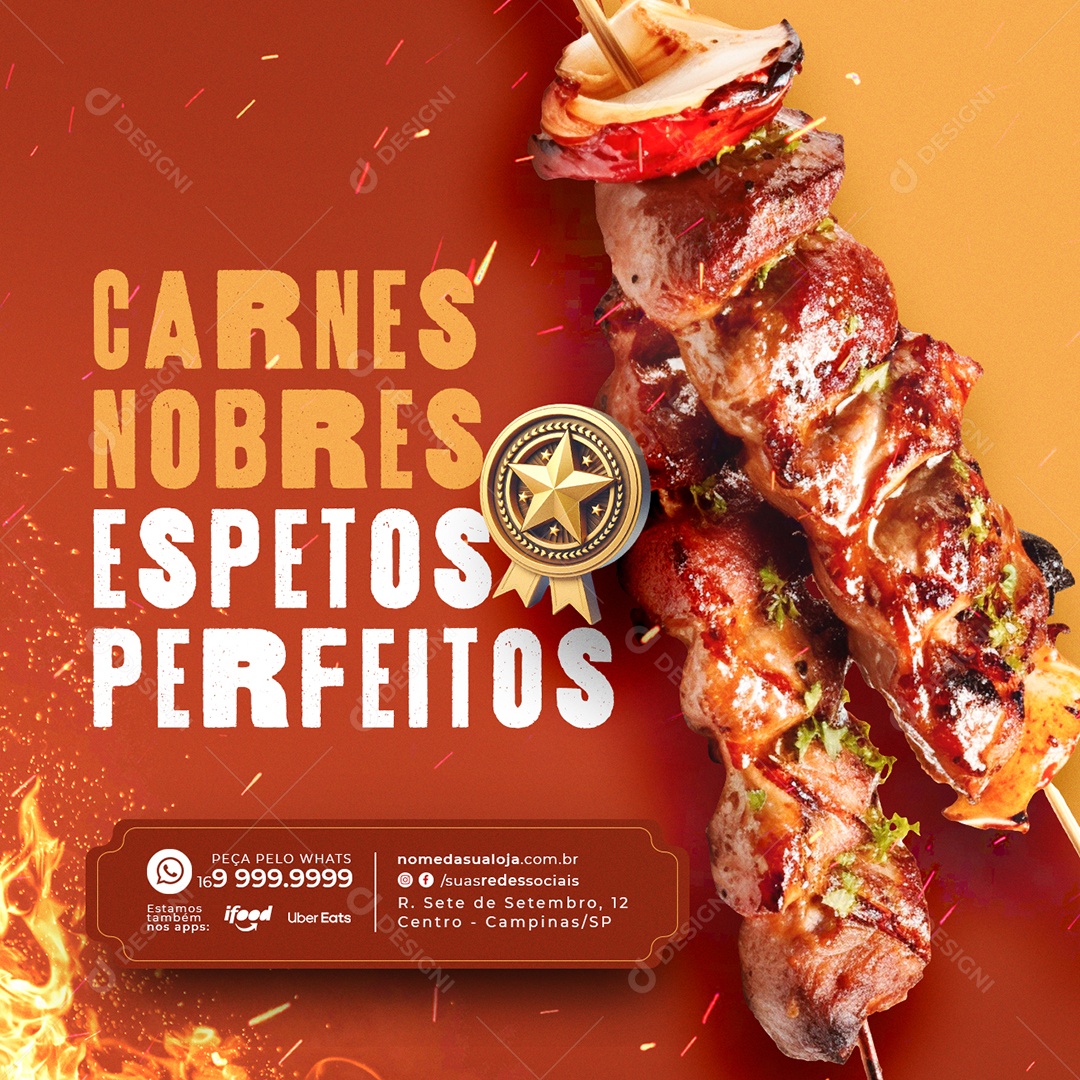 Churrascaria Espetinho Carnes Nobres espetos perfeitos Social Media PSD Editável