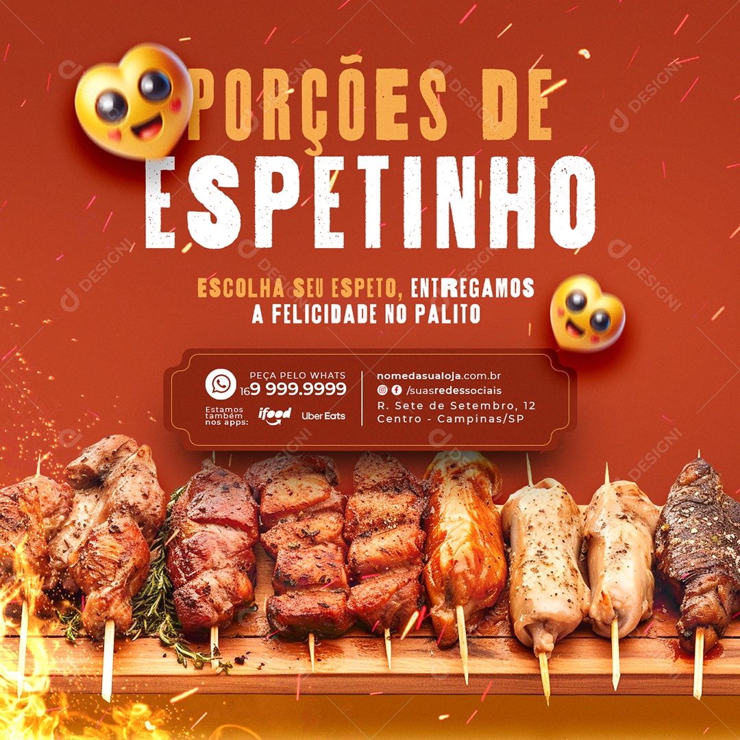 Churrascaria Porções de Espetinho Escolha seu Espeto Social Media PSD Editável