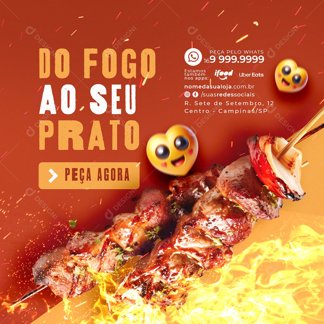 Churrascaria Espetinho do Fogo ao seu Prato peça agora Social Media PSD Editável
