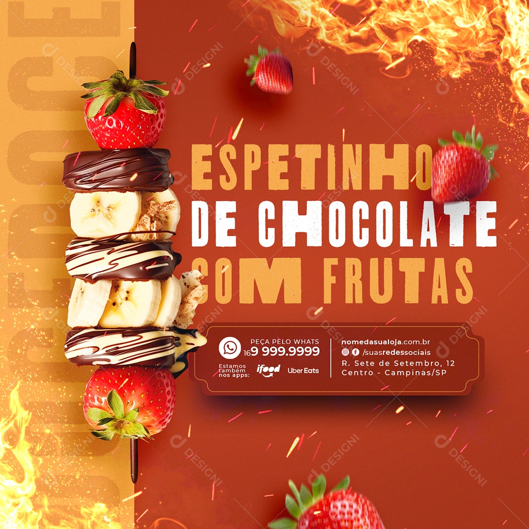Churrascaria Espetinho de Chocolate com Frutas Social Media PSD Editável