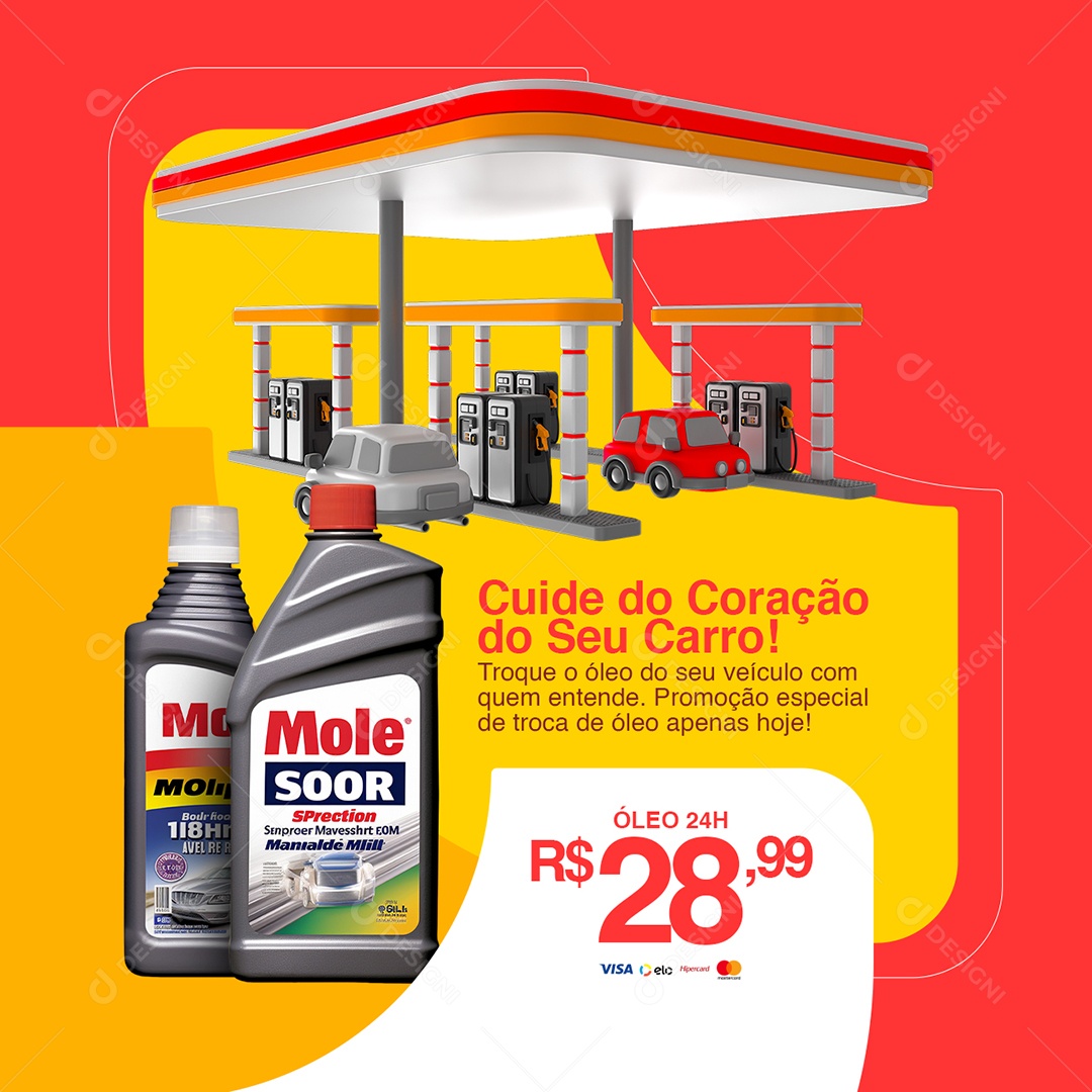 Posto de Gasolina Cuide do Coração do seu Carro Social Media PSD Editável