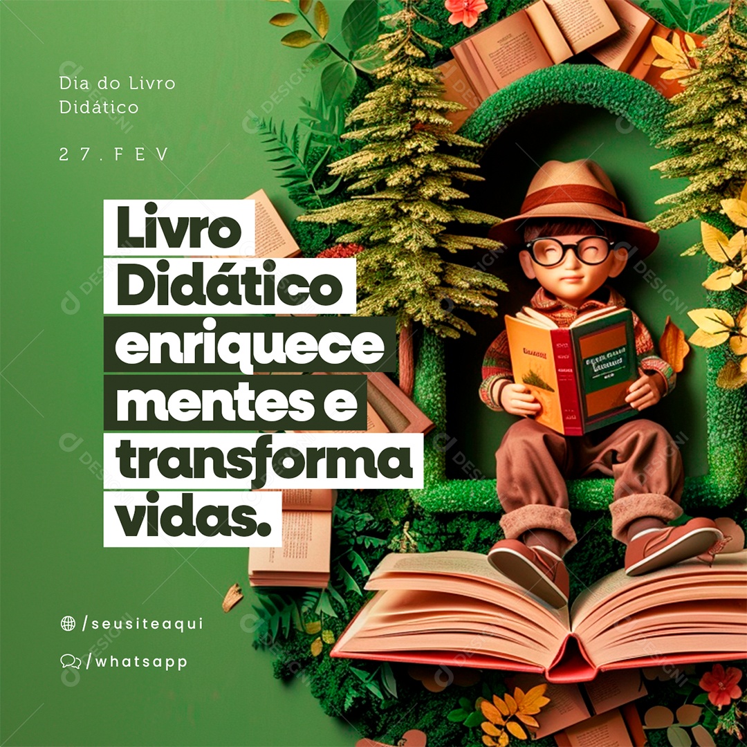 Dia do Livro Didático 27 De Fevereiro enriquece mentes Social Media PSD Editável