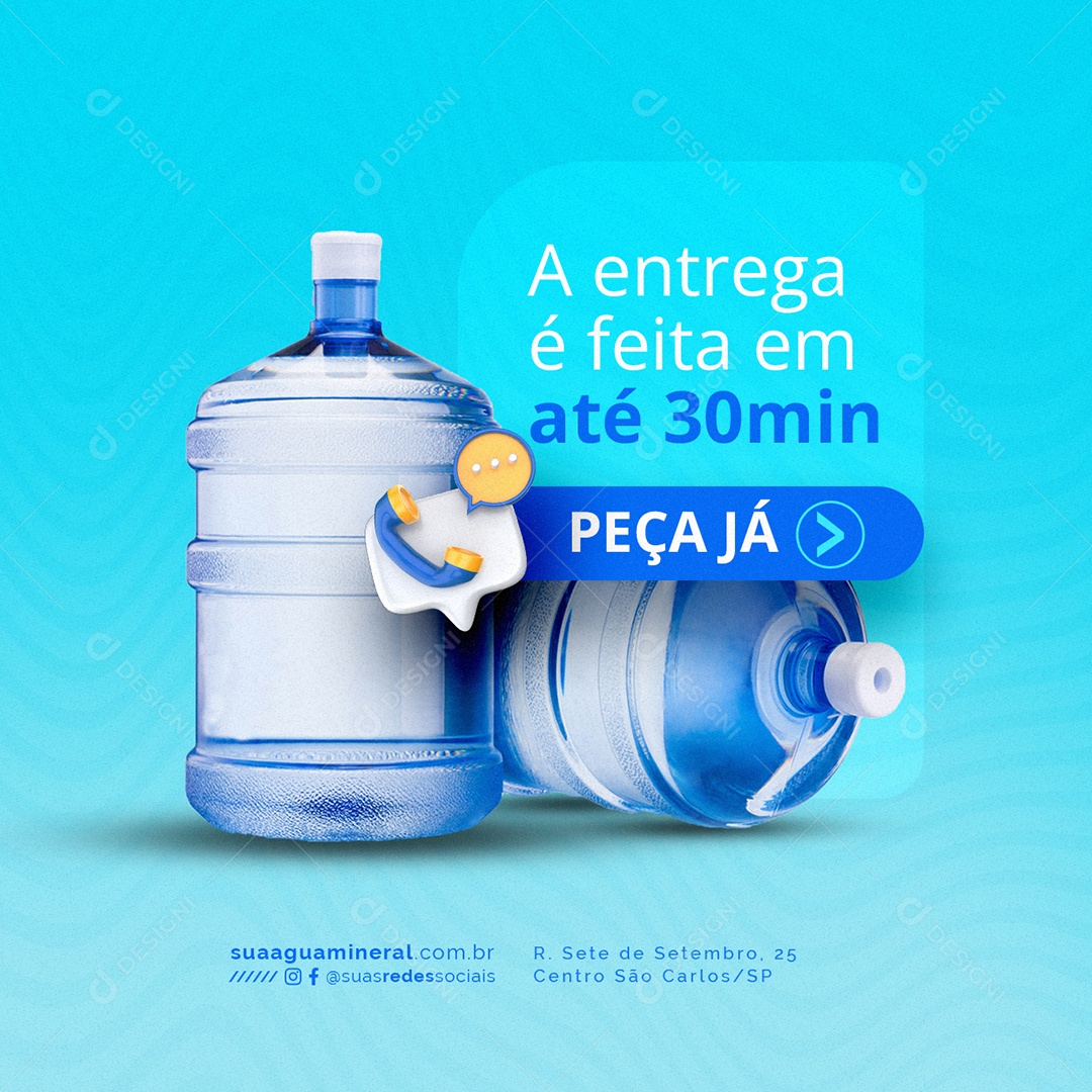 Distribuidora de Água A entrega é feita em até 30 min Peça já Social Media PSD Editável