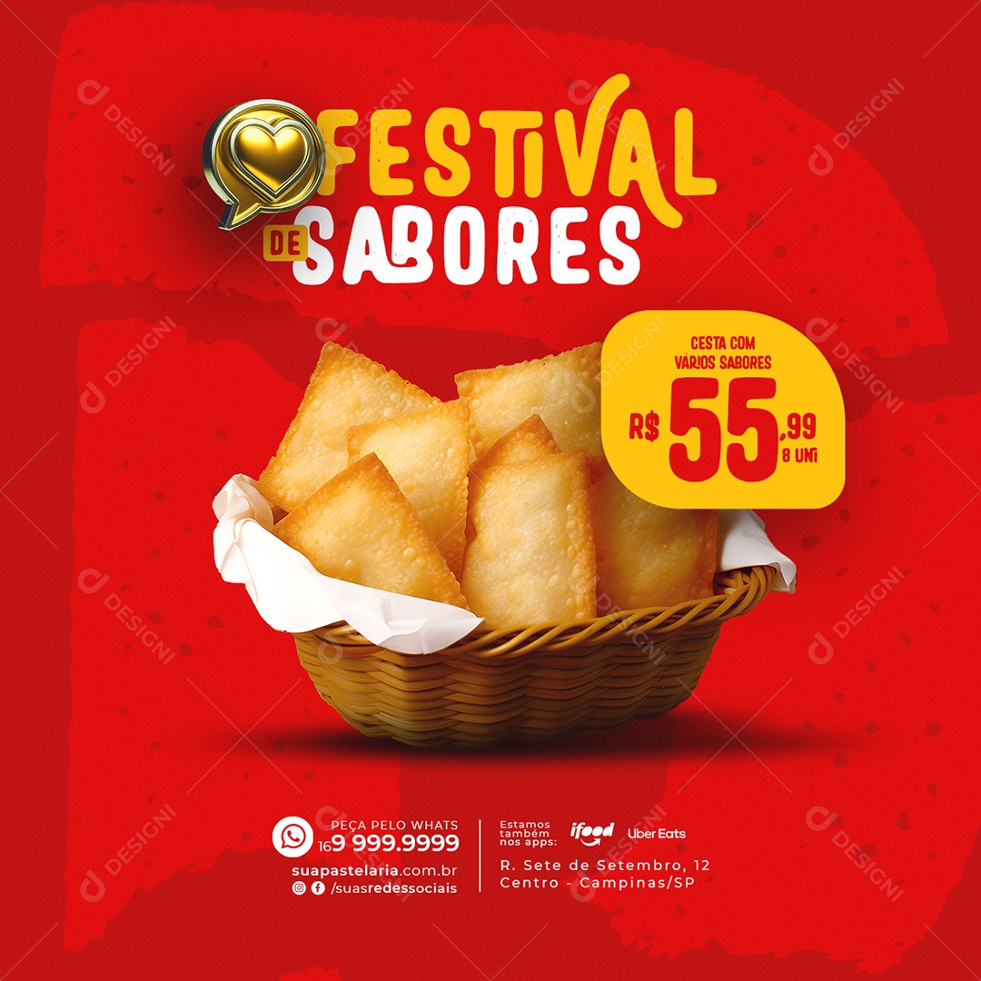 Pastelaria Festival of Flavors Basket with various flavors Editable Social Media PSD