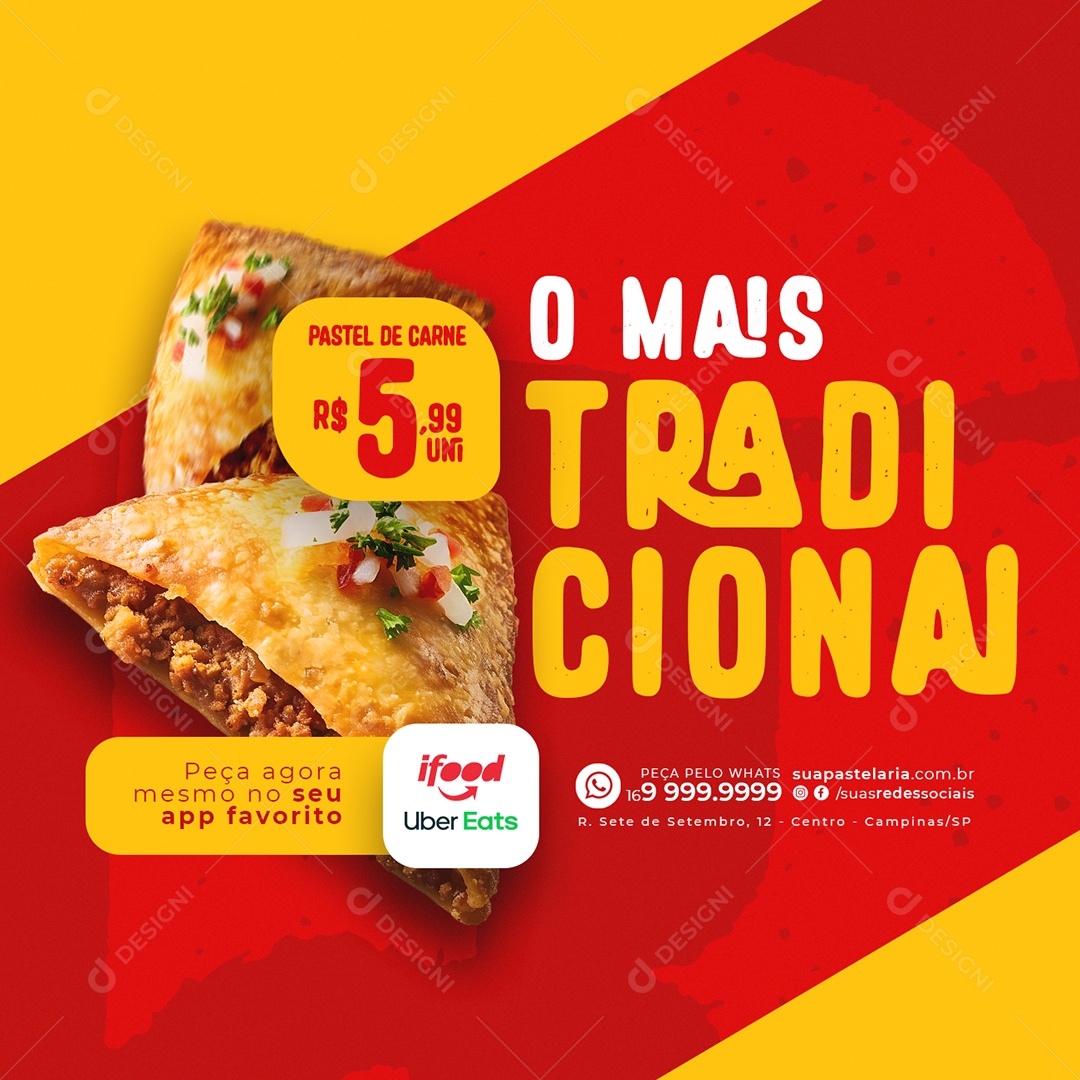 Pastelaria o Mais Tradicional Pastel de Carne Social Media PSD Editável
