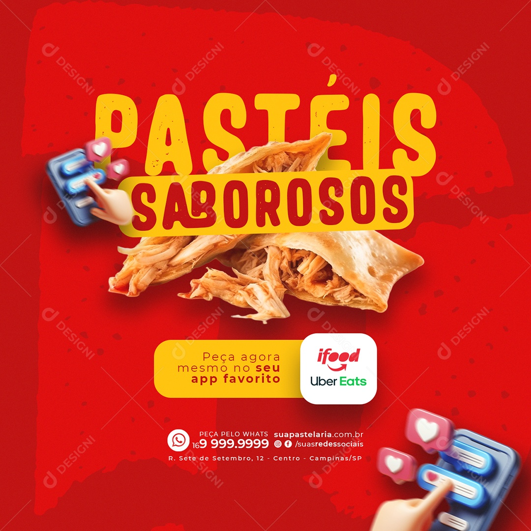 Pastelaria Pastéis Saborosos ifood Social Media PSD Editável