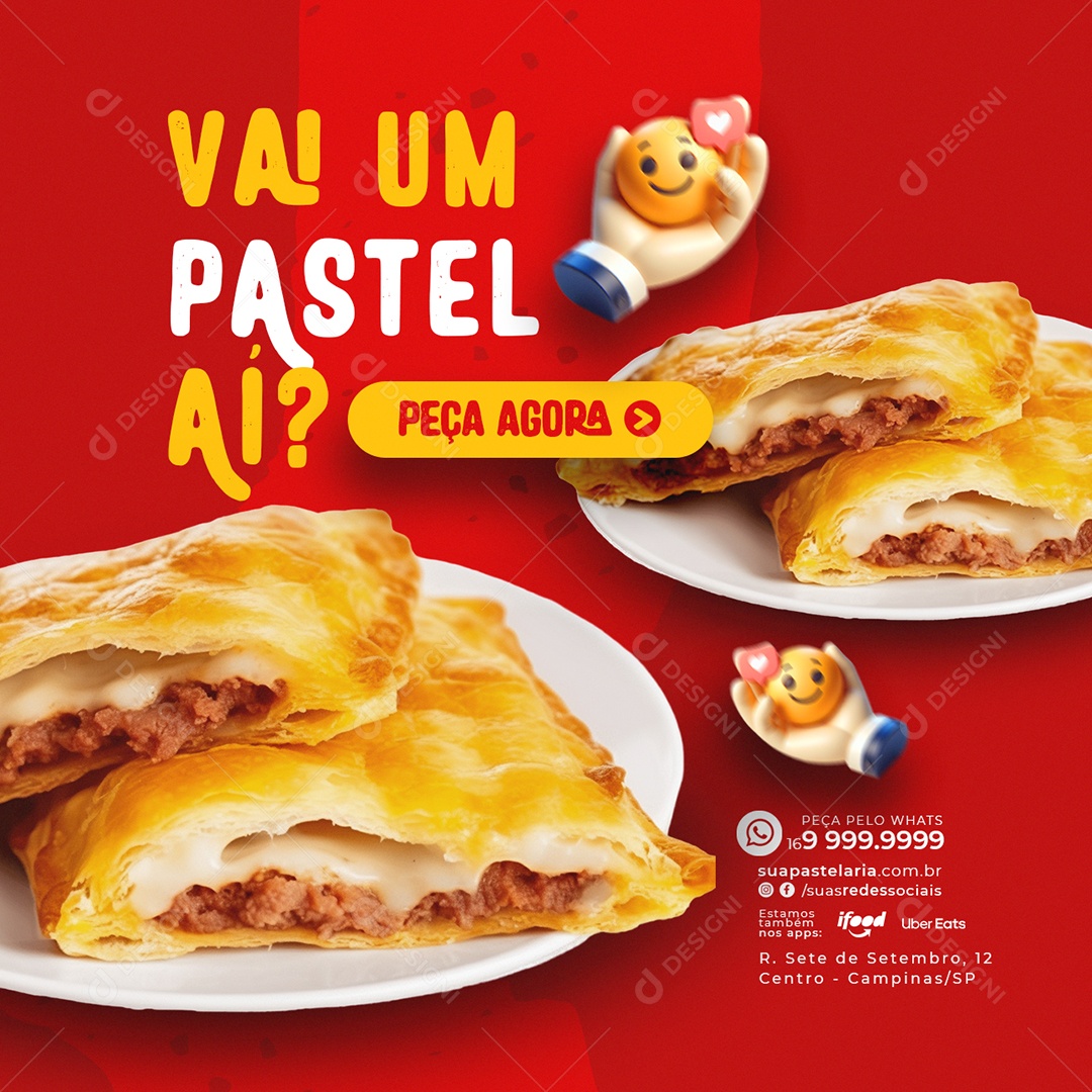 Pastelaria Vai um Pastel peça agora Social Media PSD Editável
