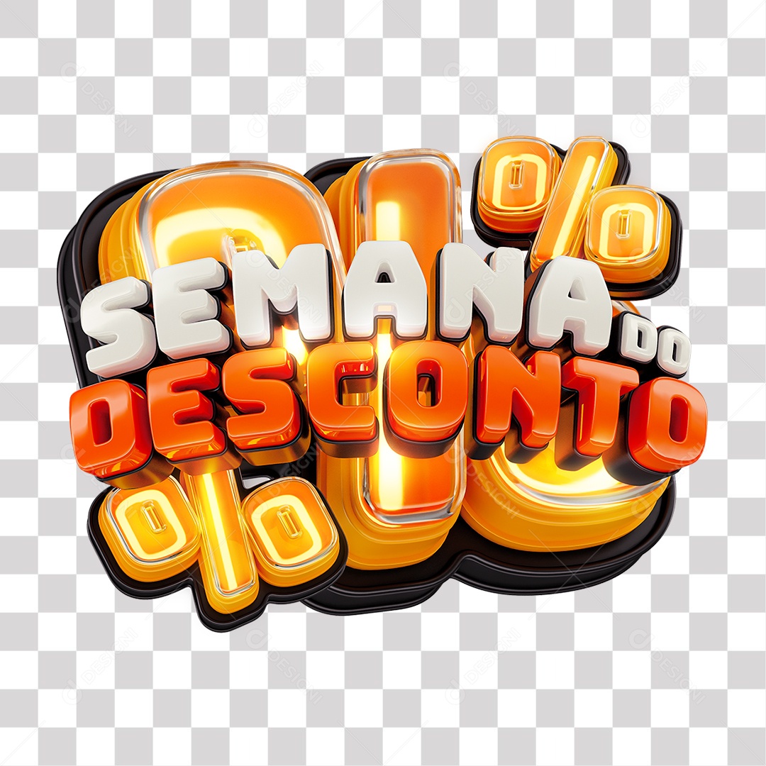 Semana do Desconto Selo 3D Cinza e Laranja para Composição PNG Transparente