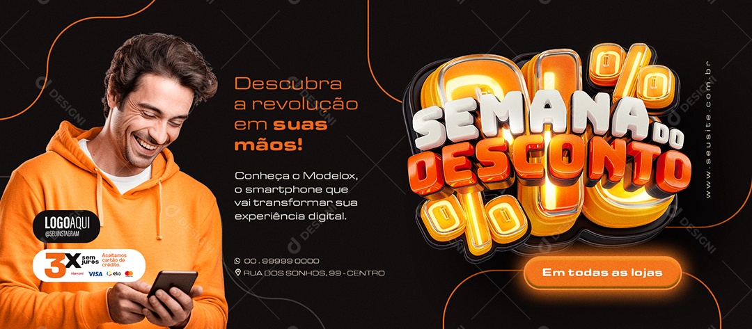 Banner Semana do Desconto Em todas as Lojas de Celulares Social Media PSD Editável
