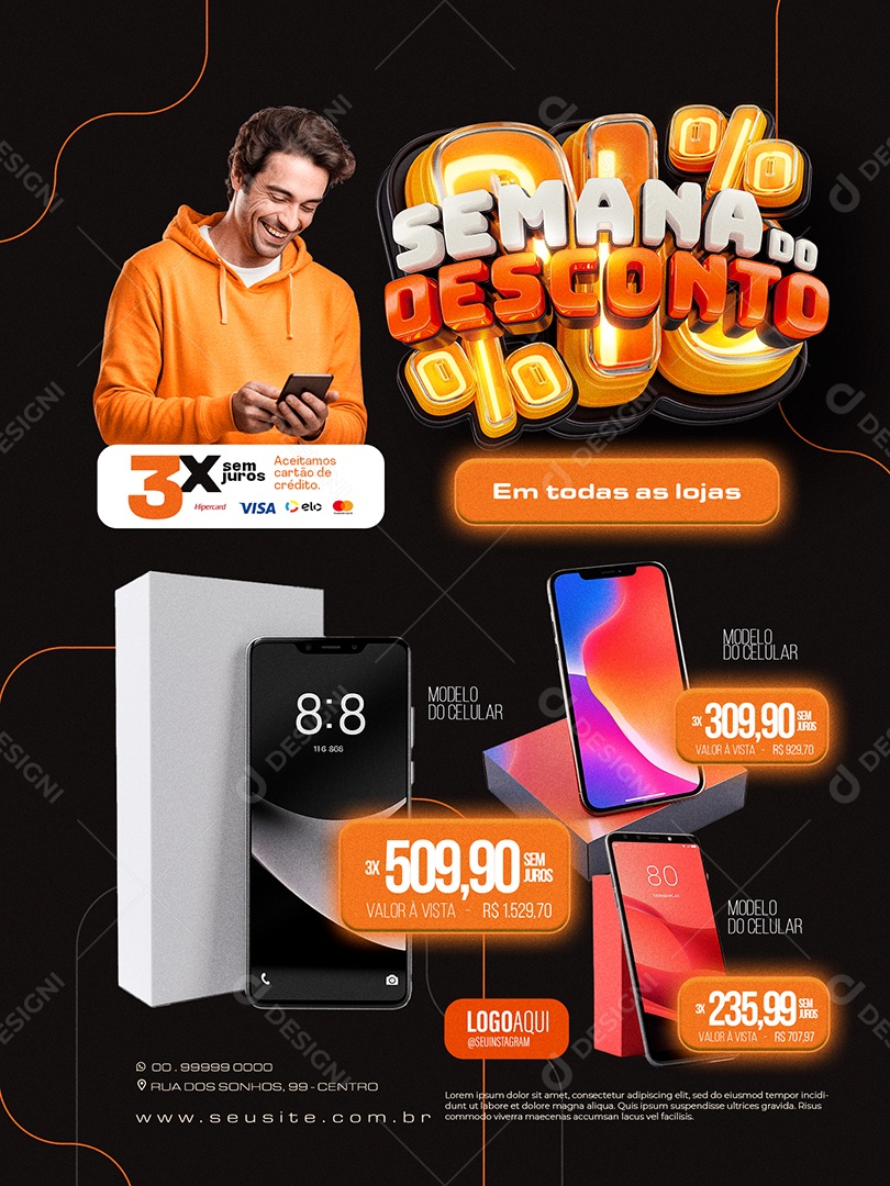 Semana do Desconto Encarte Em todas as Lojas de Celulares Social Media PSD Editável