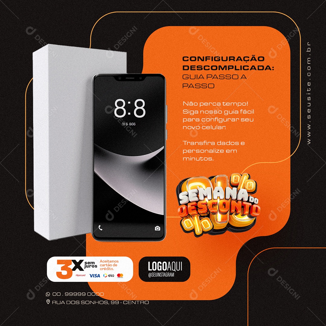 Semana do Desconto Loja de Celulares Configuração Smartphone Social Media PSD Editável