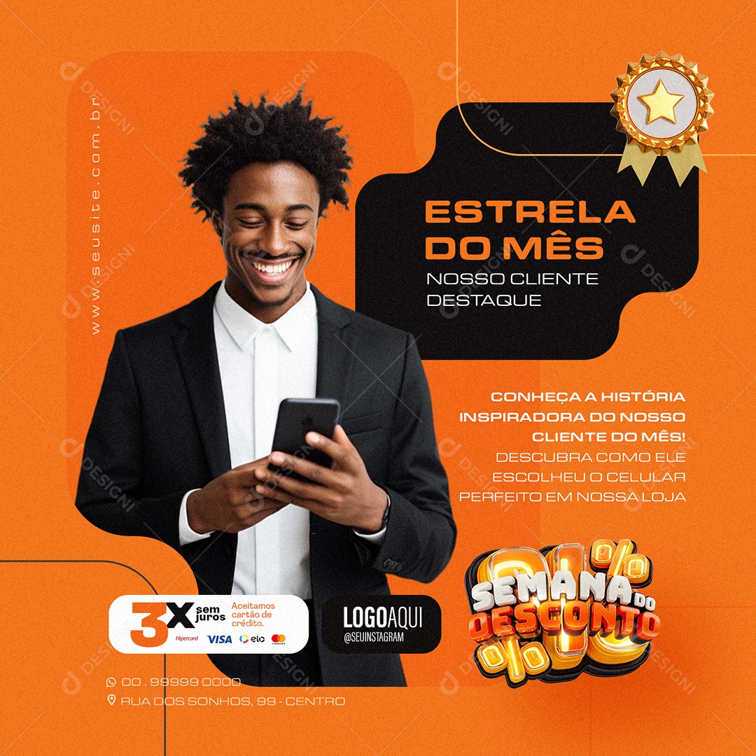 Semana do Desconto Loja de Celulares Estrela do Mês Social Media PSD Editável