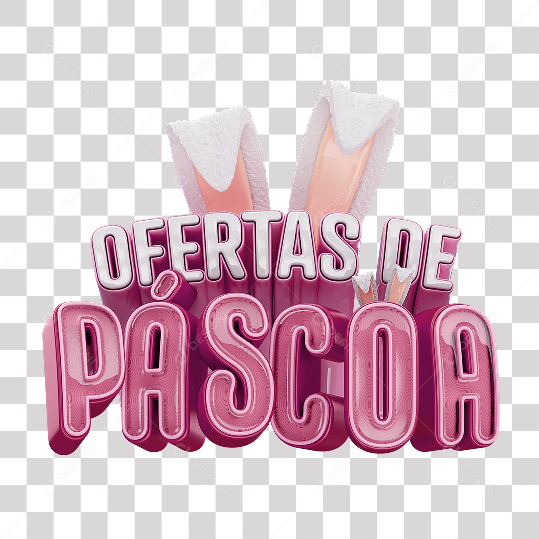 Ofertas de Páscoa Selo 3D Branco e Rosa para Composição PNG Transparente