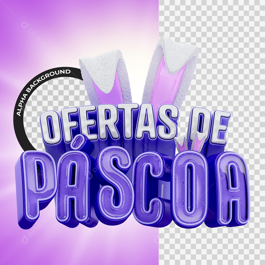 Ofertas de Páscoa Selo 3D Branco e Roxo para Composição PSD