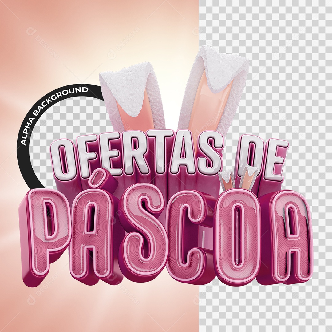 Ofertas de Páscoa Selo 3D Branco e Rosa para Composição PSD