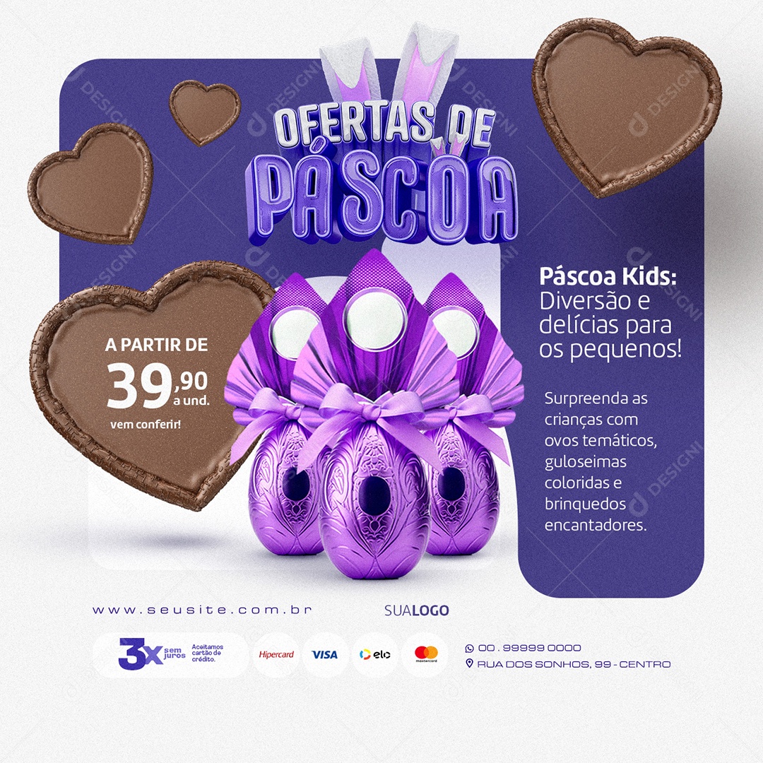 Ofertas de Páscoa Supermercado Ovos de Páscoa brinquedos Social Media PSD Editável